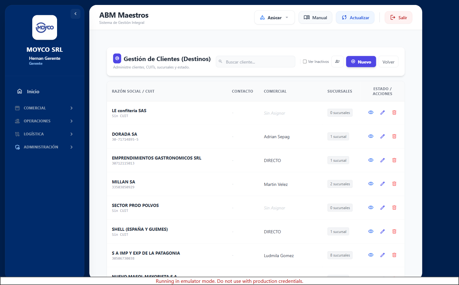 Gestión de Clientes (Destinos)