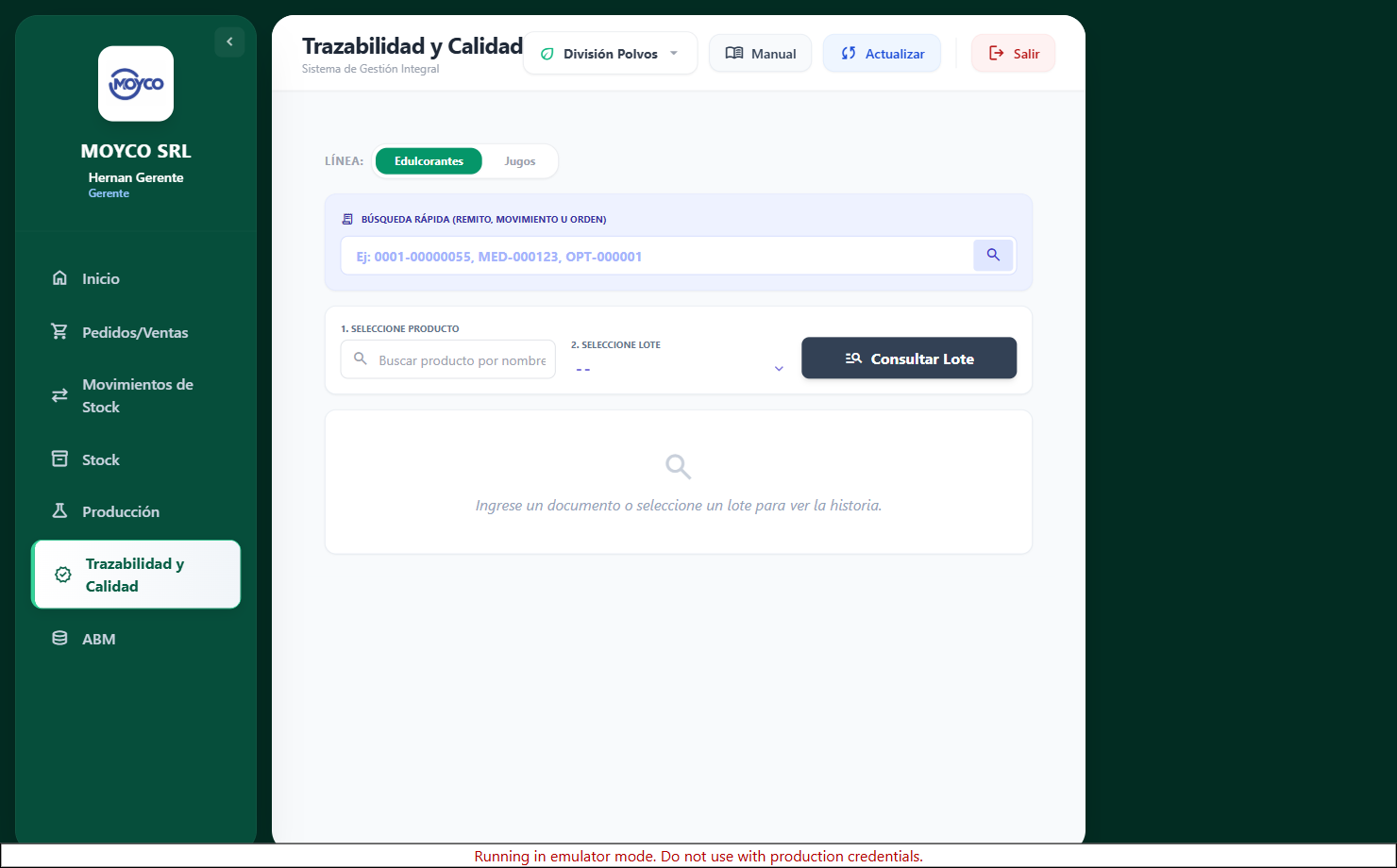 Trazabilidad y Calidad (Polvos)