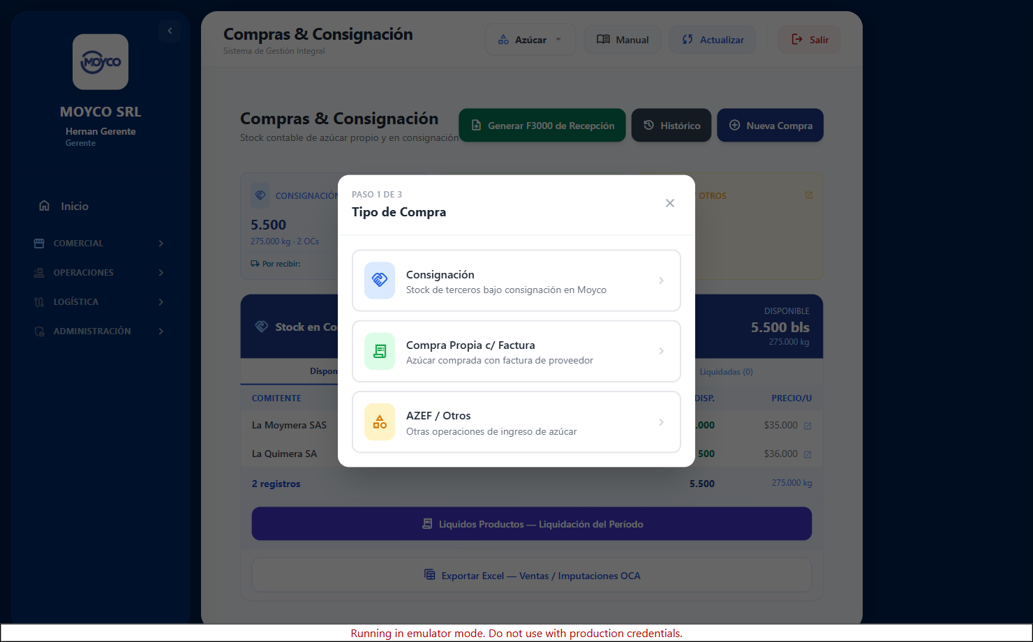 Paso 1 del asistente de nueva compra