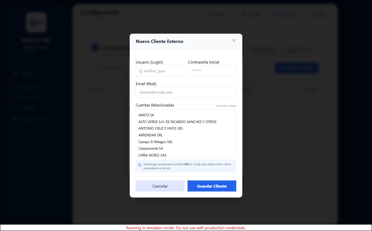 Nuevo cliente externo