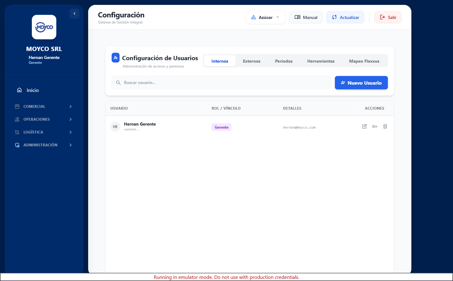 Configuración — Usuarios