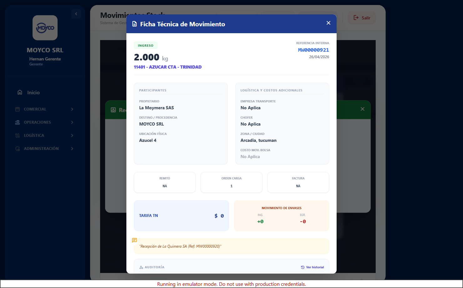 Ficha Técnica de un movimiento