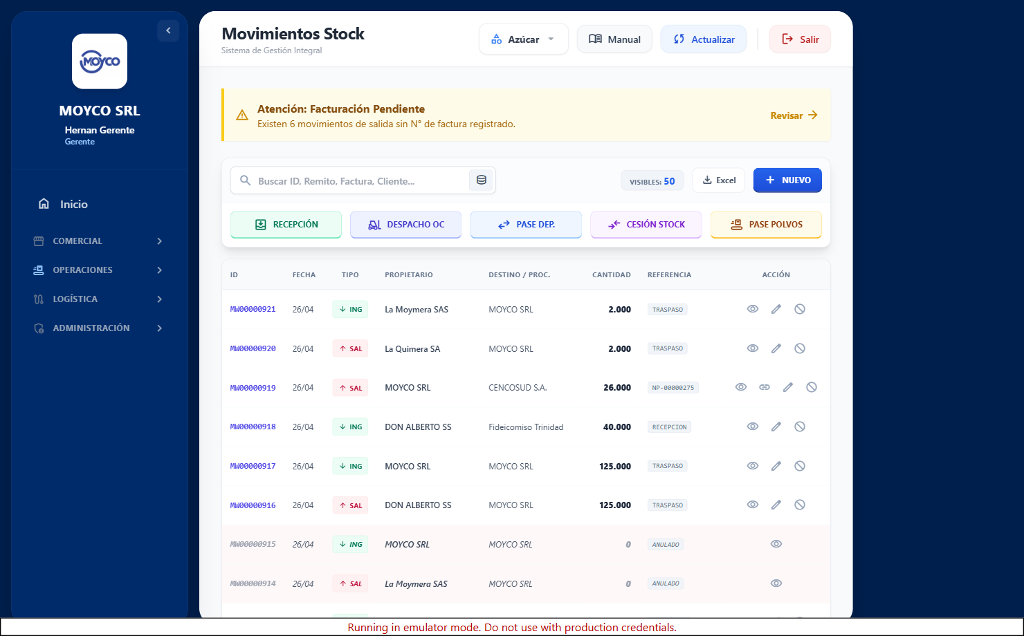 Listado de Movimientos de Stock