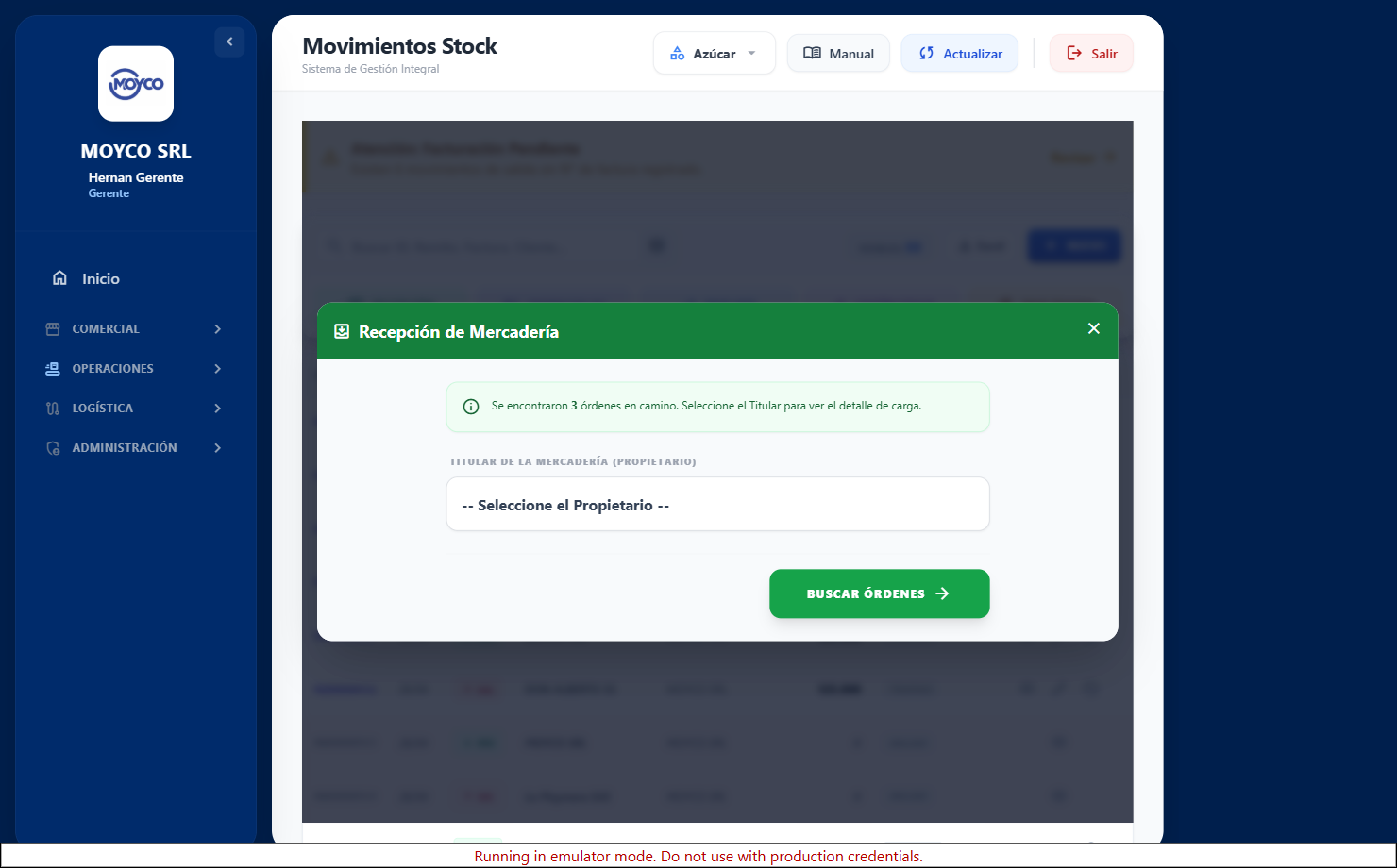 Wizard de Recepción de mercadería