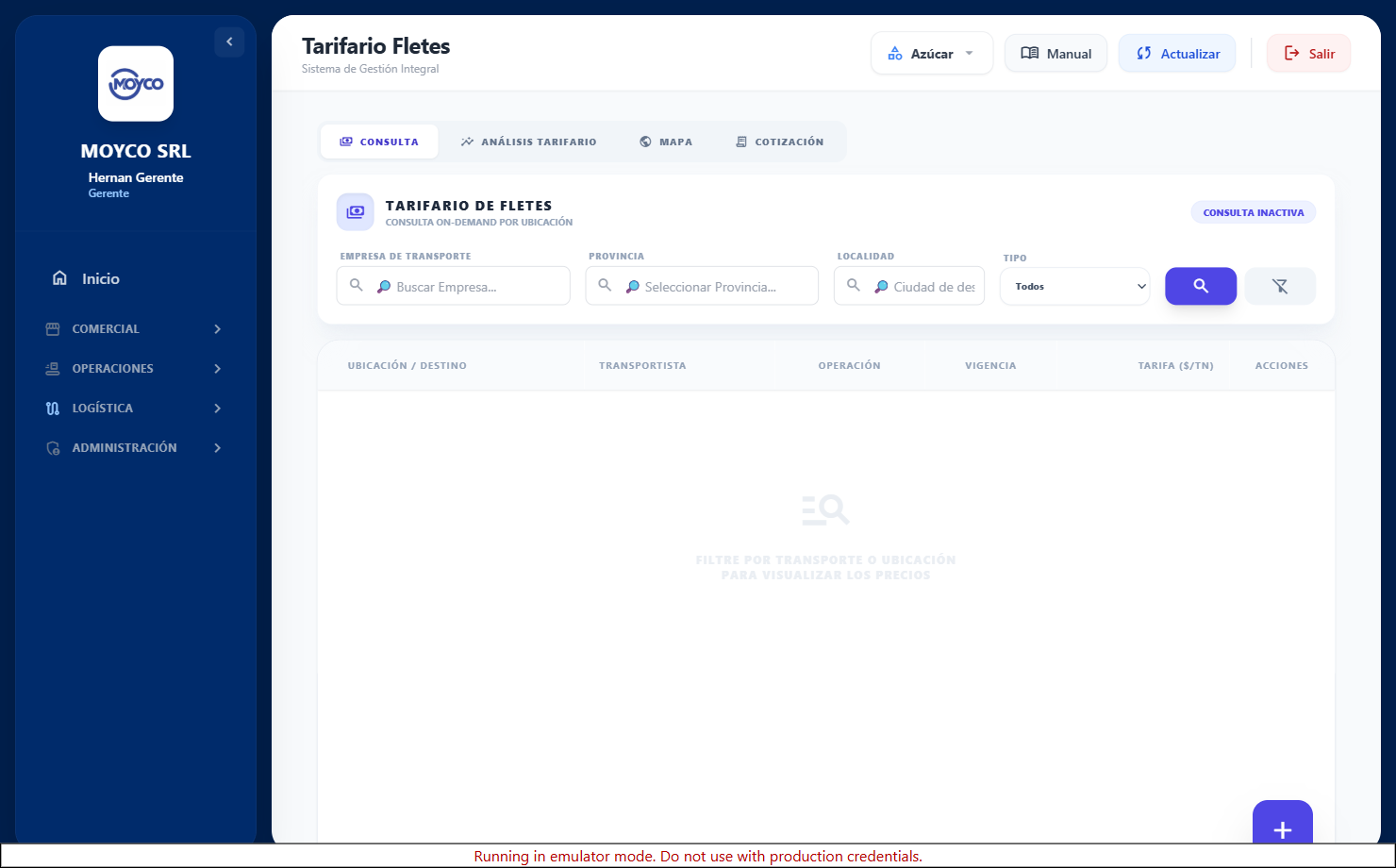 Tarifario — Consulta