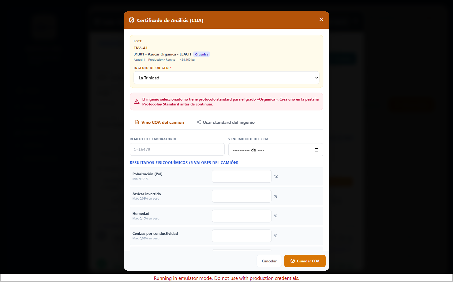 Modal para editar los datos de origen de un lote
