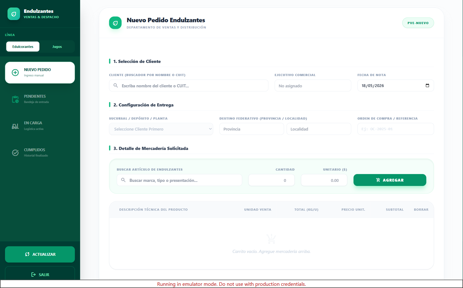 Formulario Nuevo Pedido