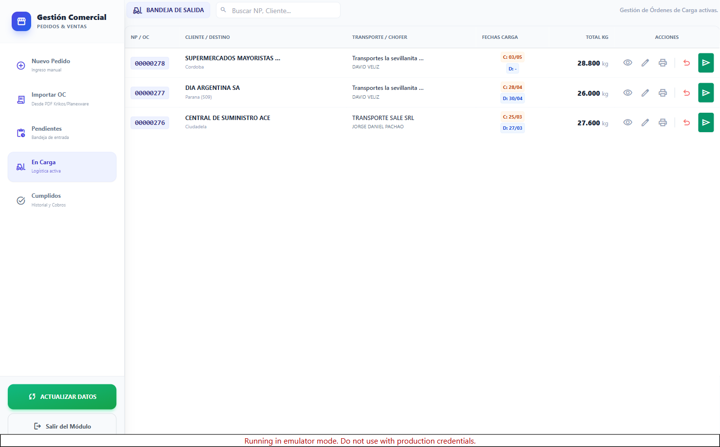 Órdenes en carga
