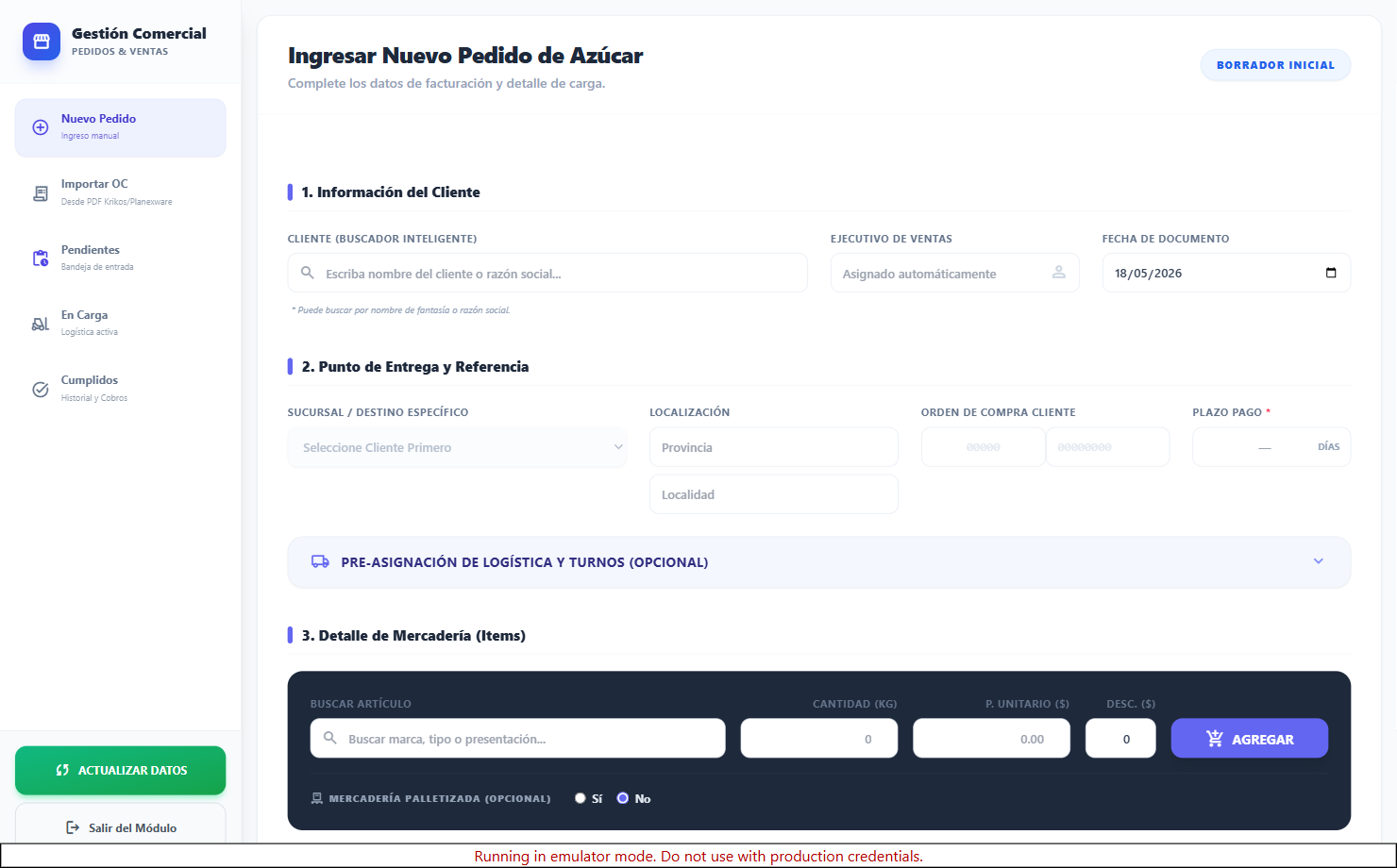 Formulario de nuevo pedido